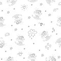 Hand drawn seamless pattern with Smiling Teen with a snowboard