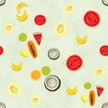 Hand drawn seamless pattern. Summer background with exotic fruits.