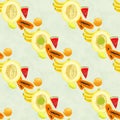 Hand drawn seamless pattern. Summer background with exotic fruits.