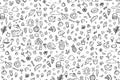 Hand drawn seamless pattern of summer vacation travel elements in doodle style, luggage, map, suitcase, starfish. Doodle sketch Royalty Free Stock Photo
