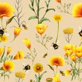 Hand drawn seamless pattern of summer wildflowers,Floral pattern Royalty Free Stock Photo