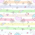 Hand drawn seamless pattern with swan. vector illustration