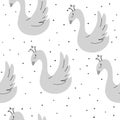 Hand drawn seamless pattern with swan. vector illustration Royalty Free Stock Photo