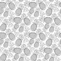 Hand drawn seamless pattern of sweet tropical fruit. Pineapples and pineapple slices. Healthy eating. Cute doodle sketch Royalty Free Stock Photo