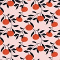 Hand drawn seamless pattern with Tangerines. Vector wallpaper.