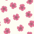 Hand drawn seamless pattern of tiny ditsy flowers. Pink floral print on light pastel ecru background, vintage retro Royalty Free Stock Photo