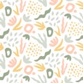 Hand drawn seamless pattern. Trendy print with water plants and shapes.