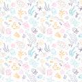 Hand drawn seamless pattern with underwater animals. Ocean, sea life. Nautical background Royalty Free Stock Photo