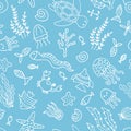 Hand drawn seamless pattern with underwater animals. Ocean, sea life. Nautical background Royalty Free Stock Photo