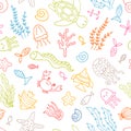 Hand drawn seamless pattern with underwater animals. Ocean, sea life. Nautical background Royalty Free Stock Photo