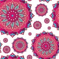 Hand drawn seamless pattern vector of colorful mandala with floral elements. Vintage mosaic for design tile, cards, wallpaper, Royalty Free Stock Photo