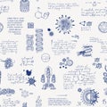 Hand drawn seamless pattern on a virus theme