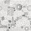 Hand drawn seamless pattern on a virus theme