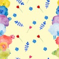 Hand drawn seamless pattern with watercolor cute sheeps, flowers and stars illustration Royalty Free Stock Photo