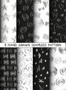 Hand drawn seamless patterns set. Royalty Free Stock Photo