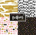 Hand drawn seamless patterns. Vector hipster backgrounds with ink strokes and stars.