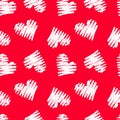 Hand drawn seamless red heart pattern. Valentines day background Royalty Free Stock Photo