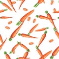 Hand drawn seamless repeated pattern with watercolor ripe orange carrot