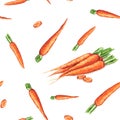 Hand drawn seamless repeated pattern with watercolor ripe orange carrots