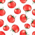 Hand drawn seamless repeated pattern with watercolor ripe red tomatoes Royalty Free Stock Photo