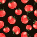 Hand drawn seamless repeated pattern with watercolor ripe red tomatoes