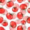 Hand drawn seamless repeated pattern with watercolor ripe red tomatoes Royalty Free Stock Photo