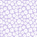 Hand drawn seamless with simple white daisy flower on lavender color background.