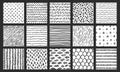 Hand drawn seamless textures. Sketch pattern, scribble doodle texture and curved lines vector patterns set Royalty Free Stock Photo