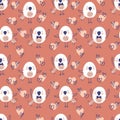 Hand drawn seamless valentine pattern with birds and hearts. Perfect for T-shirt, textile and print. Doodle illustration Royalty Free Stock Photo