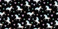 Hand drawn seamless vector pattern with cute unicorns. Repetitive wallpaper on dark black background. Perfect for fabric, Royalty Free Stock Photo