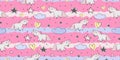 Hand drawn seamless vector pattern with cute unicorns. Repetitive wallpaper on pink background. Perfect for fabric, wallpaper, Royalty Free Stock Photo