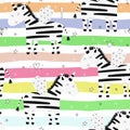 Hand drawn seamless vector pattern with cute zebra. Repetitive wallpaper. Perfect for kids apparel,fabric, textile, nursery