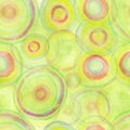 Hand drawn seamless watercolor repeat pattern with circles. A lawn green, lime color background. Watercolour brush strokes for