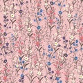 Hand-drawn seamless wild flowers and botanical pattern wi