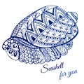 Hand drawn seashell with ethnic motif. Card with place for text.