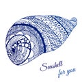 Hand drawn seashell with ethnic motif. Card with place for text.