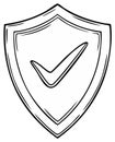 Hand drawn security shield with check mark icon vector illustration Royalty Free Stock Photo