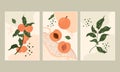 Hand drawn set abstract boho poster with apricot .