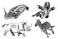 Graphical set of African animals isolated on white background,vector illustration Royalty Free Stock Photo