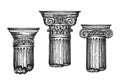 Hand drawn set architectural classical orders. Sketch vector illustration