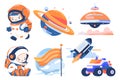 Hand Drawn Set of astronauts and space objects in flat style Royalty Free Stock Photo