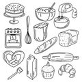 Hand drawn set of baking and cooking elements. Doodle sketch style. Bakery elements collection. Illustration for icon Royalty Free Stock Photo