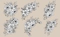 Hand drawn set of bouquets flowers and leaves. Peony, rose, lily, lotus, cotton elements. Floral summer vector collection. Royalty Free Stock Photo