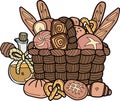 Hand Drawn set of bread on the basket illustration in doodle style Royalty Free Stock Photo