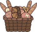 Hand Drawn set of bread on the basket illustration in doodle style Royalty Free Stock Photo