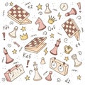 Hand drawn set of cartoon chess Royalty Free Stock Photo