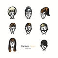 Hand-drawn set of cartoon faces in brush style - doodle collection of avatars.
