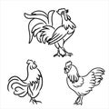 Hand drawn set chicken and roster icon Royalty Free Stock Photo