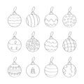 Hand drawn set Christmas balls zentangle style for coloring book Royalty Free Stock Photo