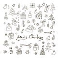 Hand drawn set of Christmas decoration icons in doodle style Royalty Free Stock Photo